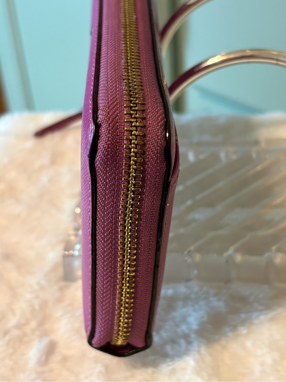 kate spade Magenta Zip-Around Saffiano Leather Wallet with Gold Logo - Picture 3 of 9